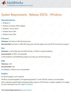 System Requirements - Release 2021b - Windows